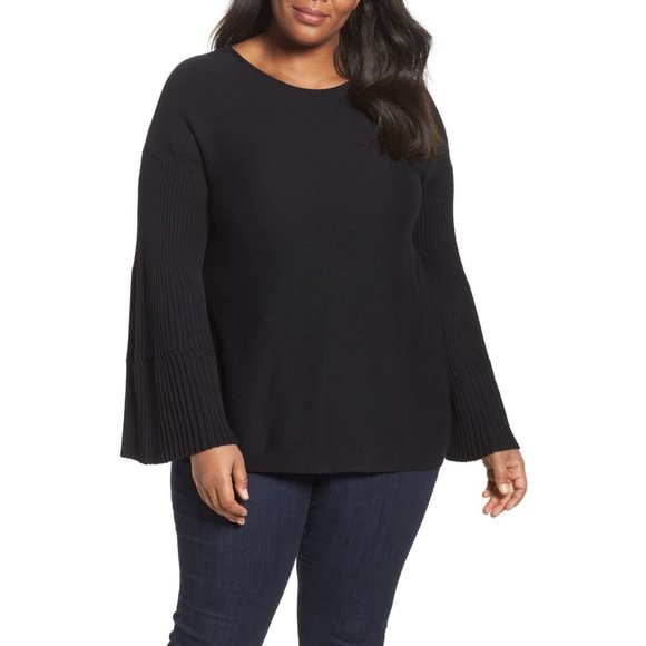 Vince Camuto Sweaters - NWT Womens Plus Size 1X Vince Camuto Black Ribbed Bell Sleeve Pullover Sweater
